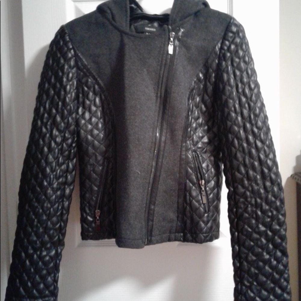 Women's faux leather and wool jacket
